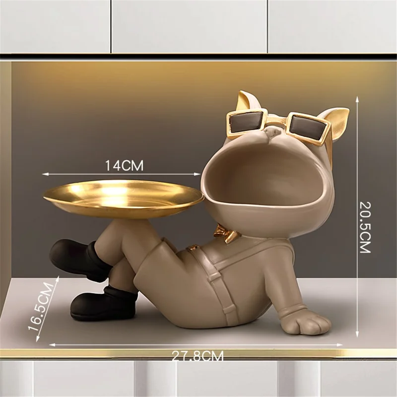 Sculpture de chien à grande gueule 569, bac de rangement pour clés d'entrée, décoration de table à la maison - Beige