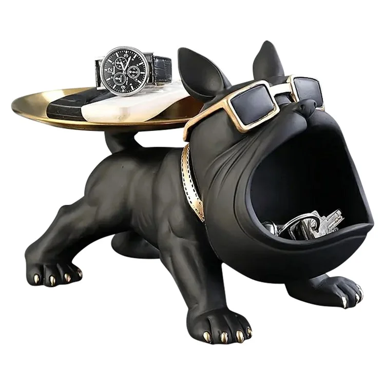 550 Big Mouth Bulldog Design Keys Storage Tray Ornament Porch Shoe Cabinet Decoration - Black