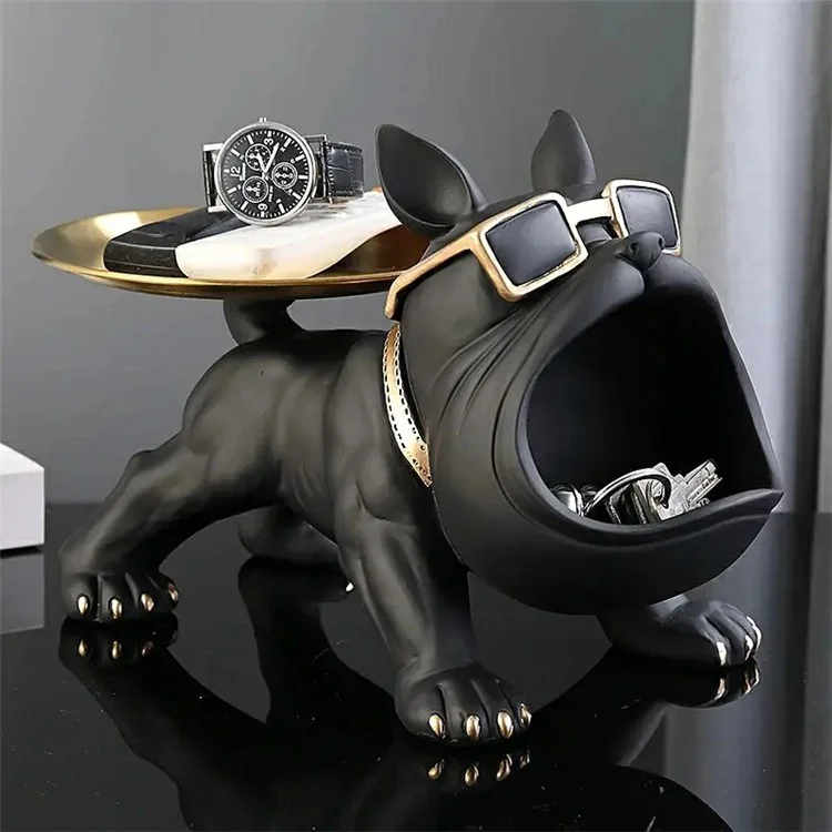 550 Big Mouth Bulldog Design Keys Storage Tray Ornament Porch Shoe Cabinet Decoration - Black