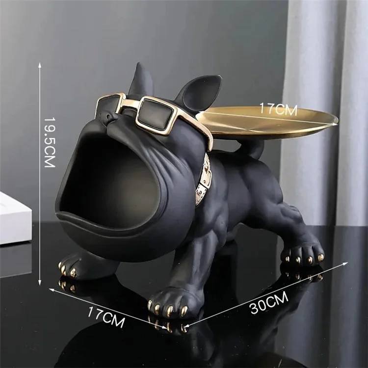 550 Big Mouth Bulldog Design Keys Storage Tray Ornament Porch Shoe Cabinet Decoration - Black