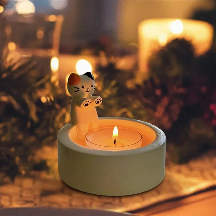 Cute Cat Scented Candle Holder Resin Candlestick Home Restaurant Decoration - Style B