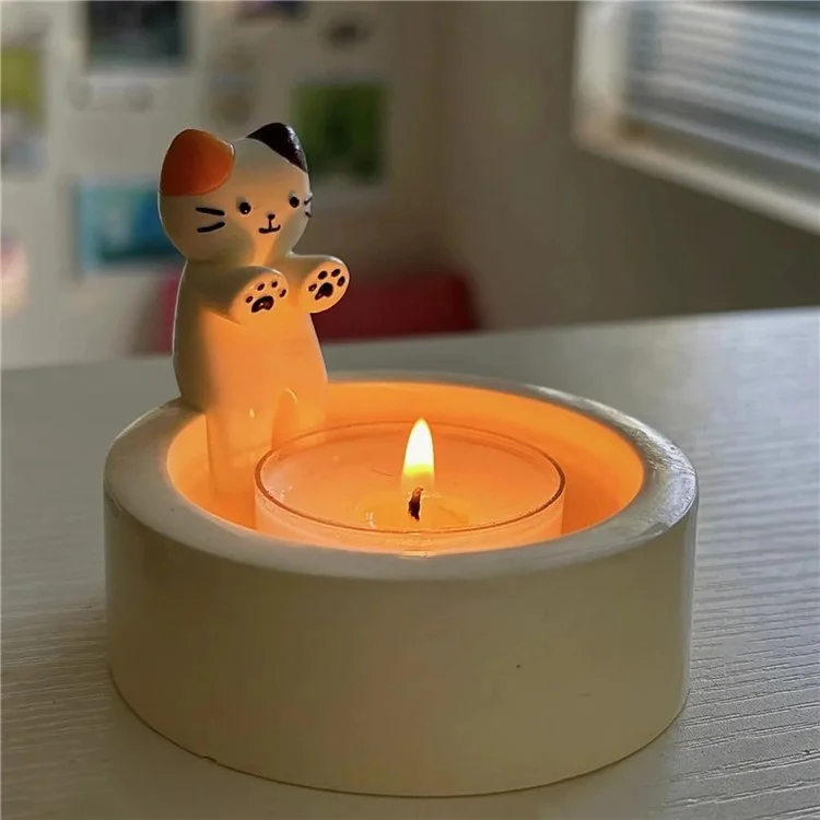 Cute Cat Scented Candle Holder Resin Candlestick Home Restaurant Decoration - Style B