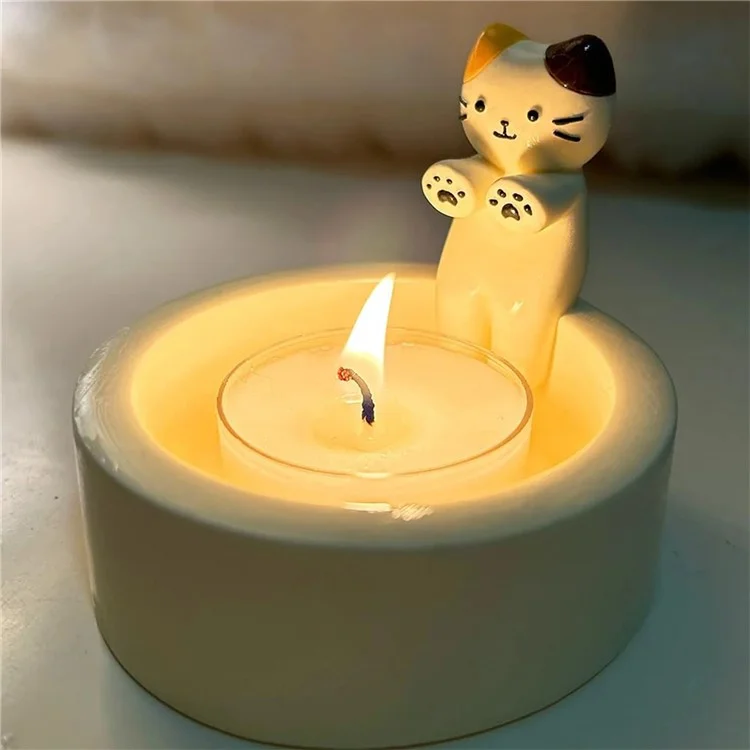 Cute Cat Scented Candle Holder Resin Candlestick Home Restaurant Decoration - Style B
