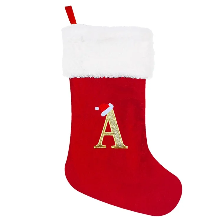 A-Z Letters Christmas Stocking Xmas Tree Pendant Alphabet Socks Gift Bag - A