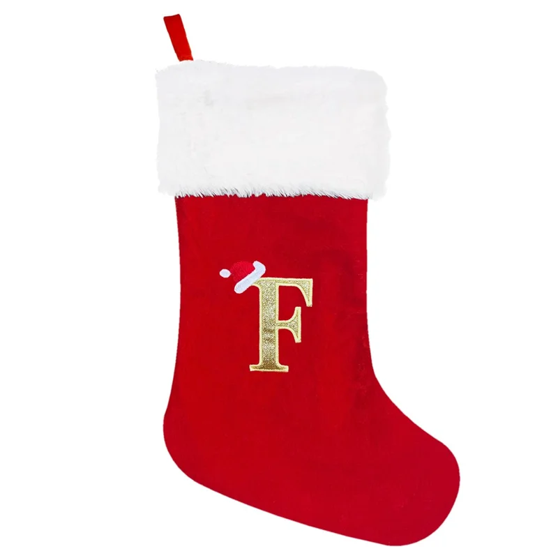 A-Z Letters Christmas Stocking Xmas Tree Pendant Alphabet Socks Gift Bag - F