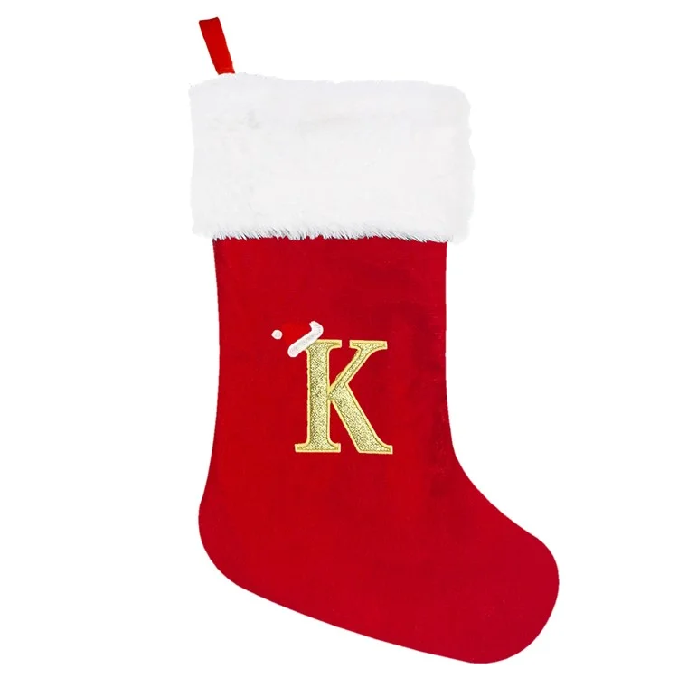 A-Z Letters Christmas Stocking Xmas Tree Pendant Alphabet Socks Gift Bag - K