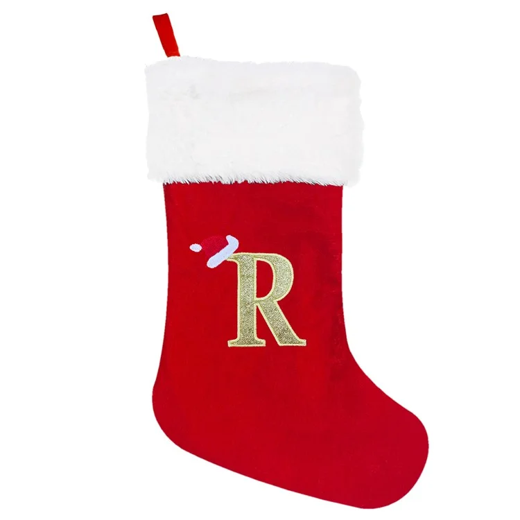 A-Z Letters Christmas Stocking Xmas Tree Pendant Alphabet Socks Gift Bag - R