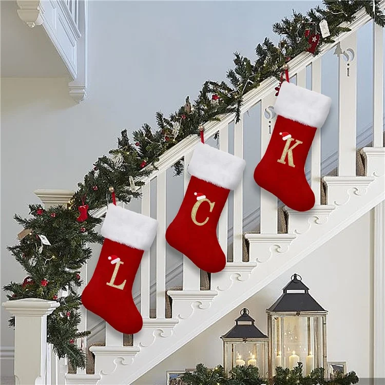 A-Z Letters Christmas Stocking Xmas Tree Pendant Alphabet Socks Gift Bag - R