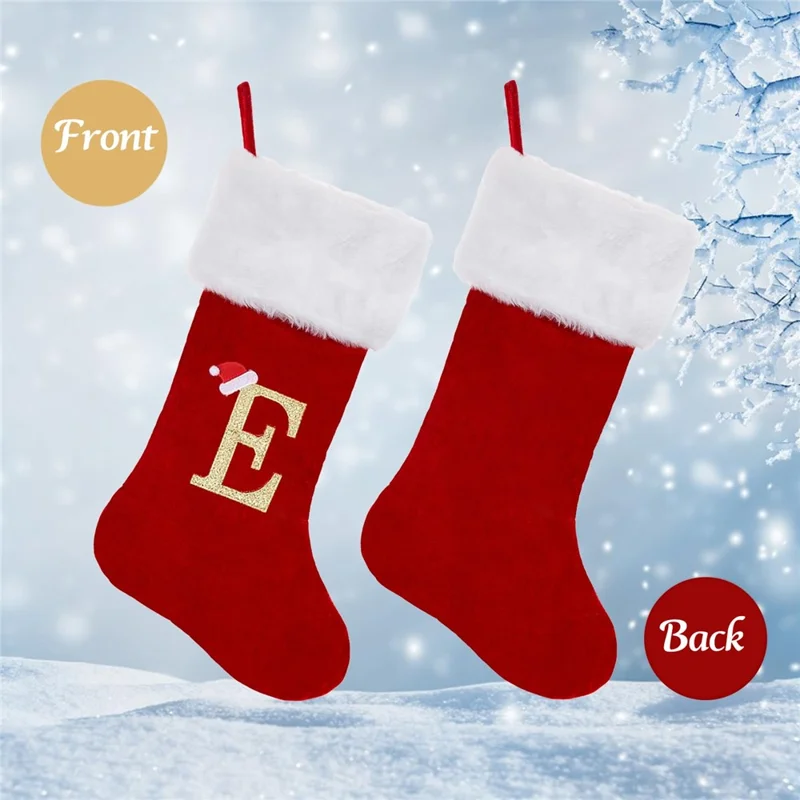 A-Z Letters Christmas Stocking Xmas Tree Pendant Alphabet Socks Gift Bag - V