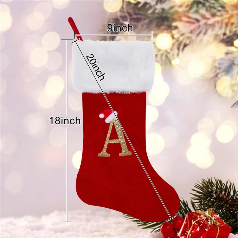 A-Z Letters Christmas Stocking Xmas Tree Pendant Alphabet Socks Gift Bag - V