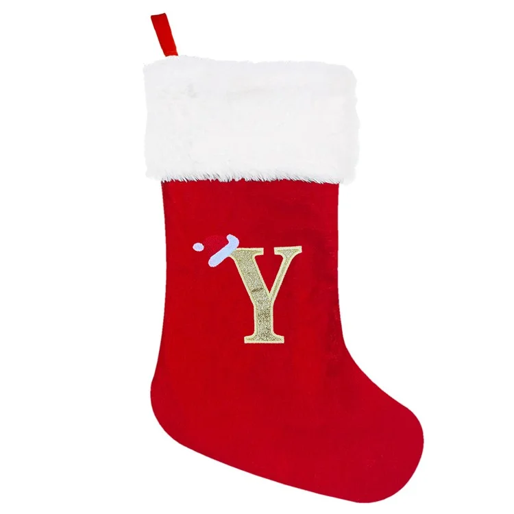 A-Z Letters Christmas Stocking Xmas Tree Pendant Alphabet Socks Gift Bag - Y