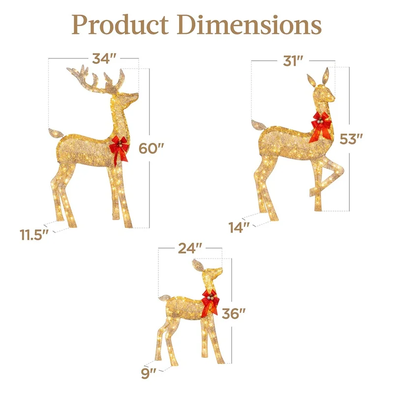 Christmas Iron Ornament Elk LED Luminous Deer Decoration Shopping Mall Holiday Creative Decor (Set Of 3)