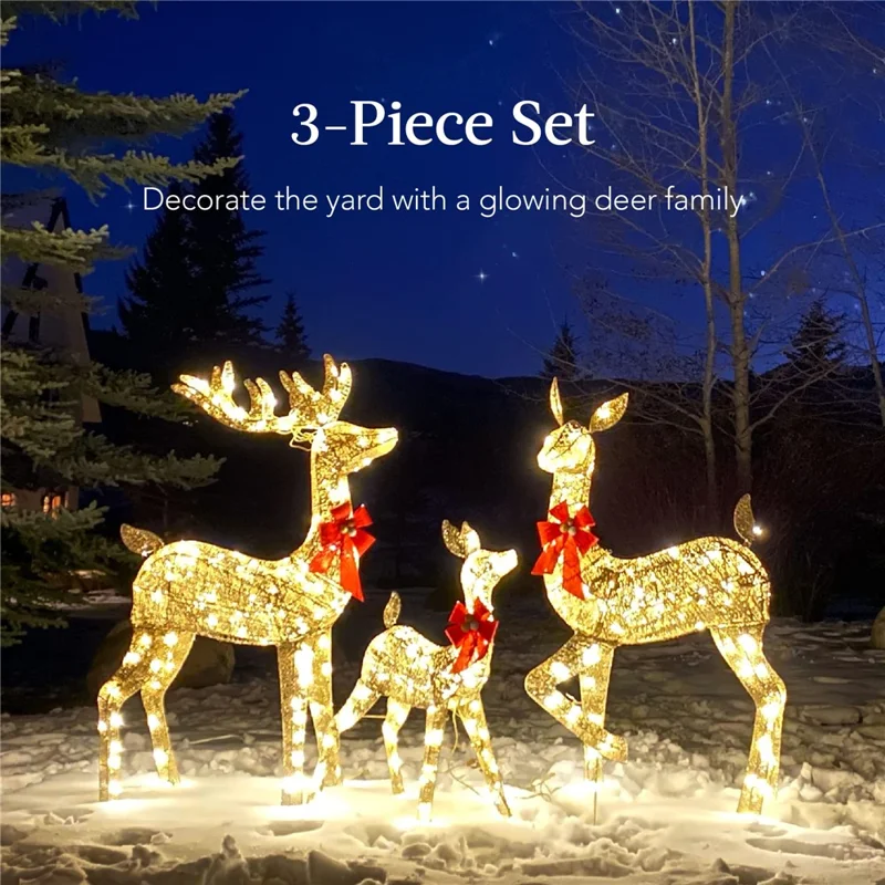 Christmas Iron Ornament Elk LED Luminous Deer Decoration Shopping Mall Holiday Creative Decor (Set Of 3)