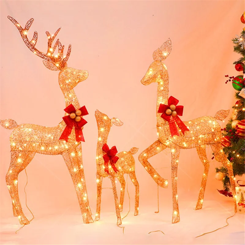 Christmas Iron Ornament Elk LED Luminous Deer Decoration Shopping Mall Holiday Creative Decor (Set Of 3)