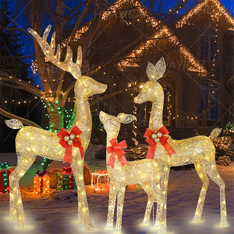Christmas Iron Ornament Elk LED Luminous Deer Decoration Shopping Mall Holiday Creative Decor (Set Of 3)