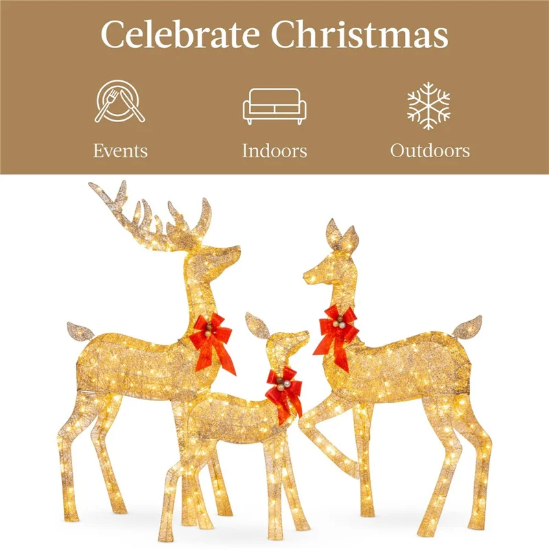 Christmas Iron Ornament Elk LED Luminous Deer Decoration Shopping Mall Holiday Creative Decor (Set Of 3)