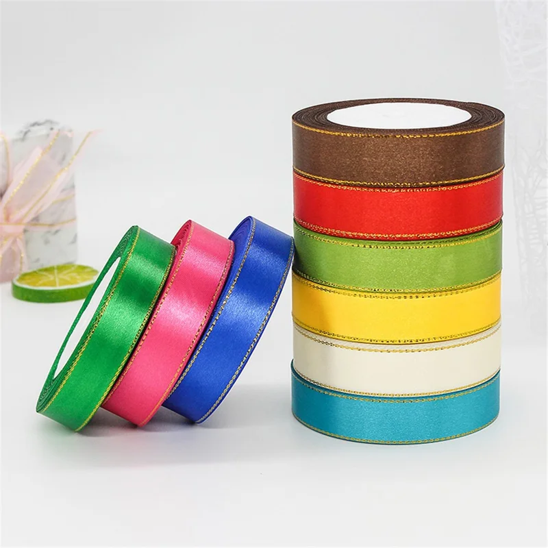 2cm Wide Christmas Gift Wrapping Ribbon Golden Edge Decor Handmade Craft (22m Long) - Pink