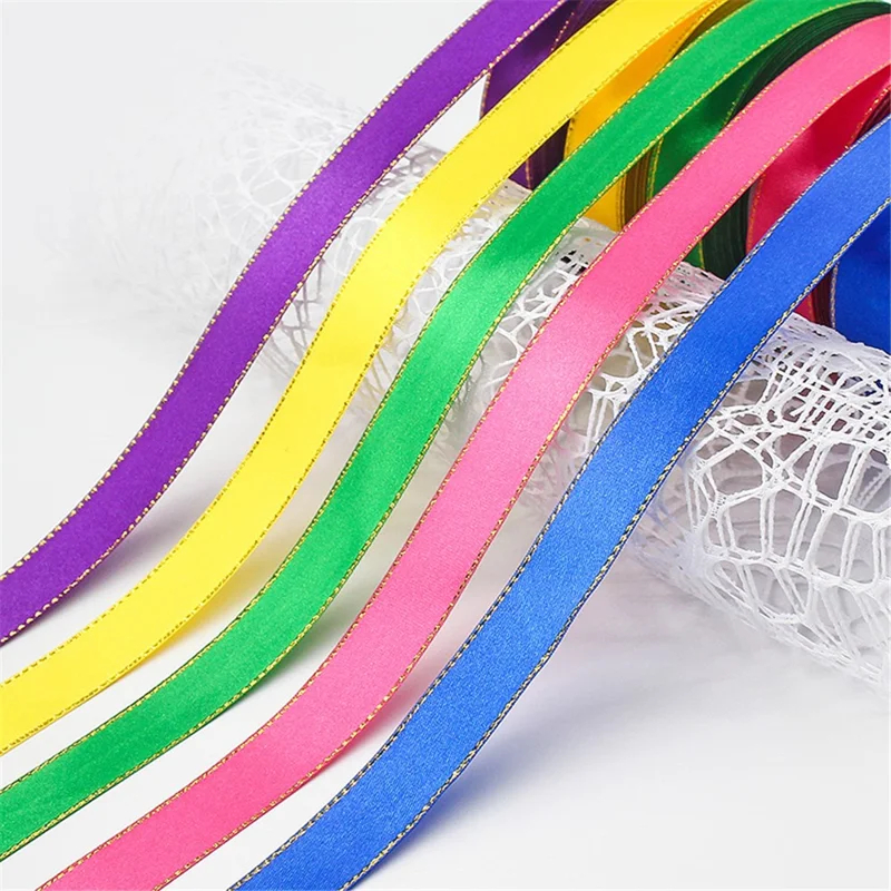 2cm Wide Christmas Gift Wrapping Ribbon Golden Edge Decor Handmade Craft (22m Long) - Pink