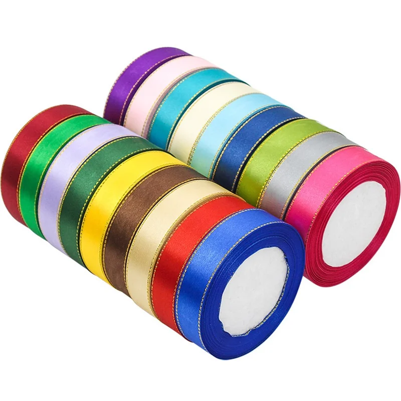 2cm Wide Christmas Gift Wrapping Ribbon Golden Edge Decor Handmade Craft (22m Long) - Pink