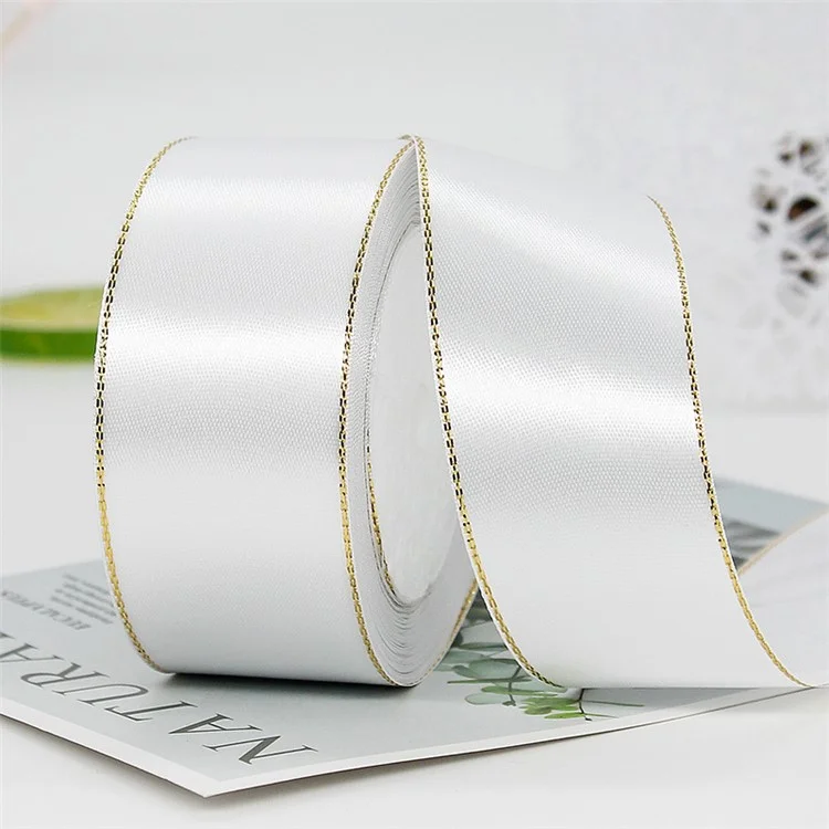 Ruban en satin de 4 cm pour l'emballage de cadeaux de Noël pour la décoration des fêtes de mariage, Longueur : 22 m - Blanc