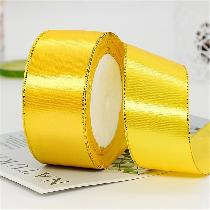 Nastro di raso per confezioni natalizie da 4 cm per decorazioni per feste di matrimonio, Lunghezza: 22 m - Giallo