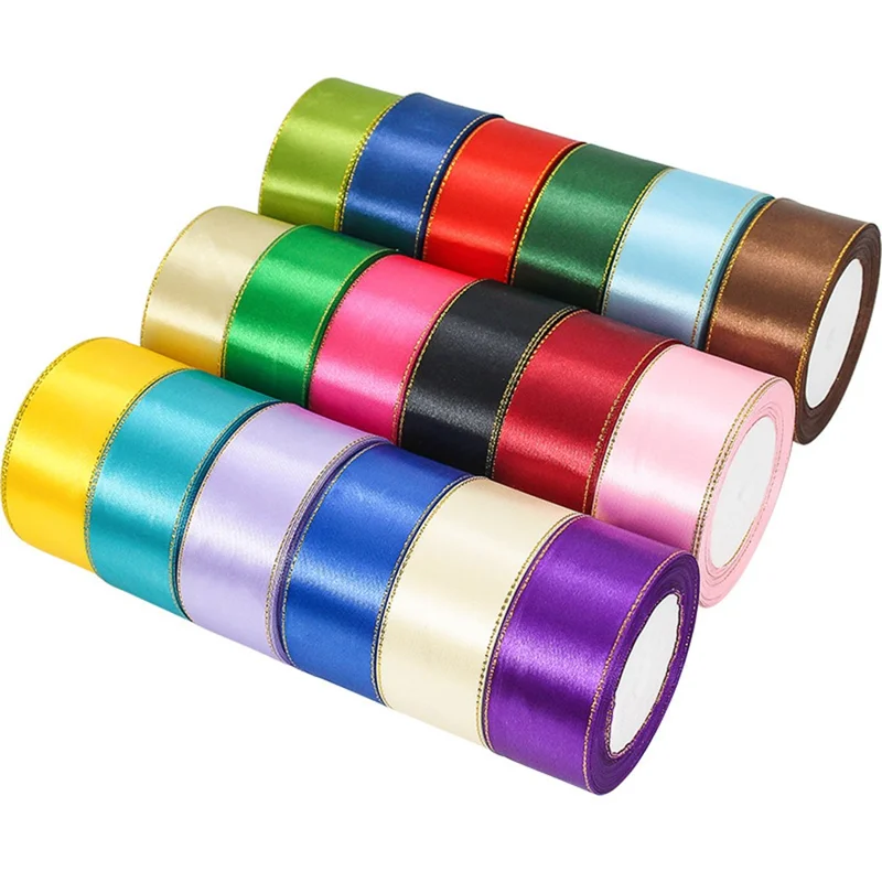 Nastro di raso per confezioni natalizie da 4 cm per decorazioni per feste di matrimonio, Lunghezza: 22 m - Giallo