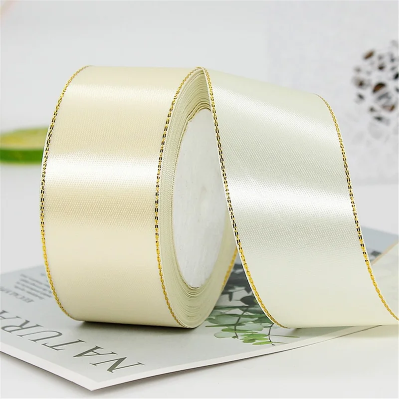 Nastro di raso per confezione regalo natalizia da 4 cm per decorazione di matrimoni e feste, lunghezza: 22 m - beige
