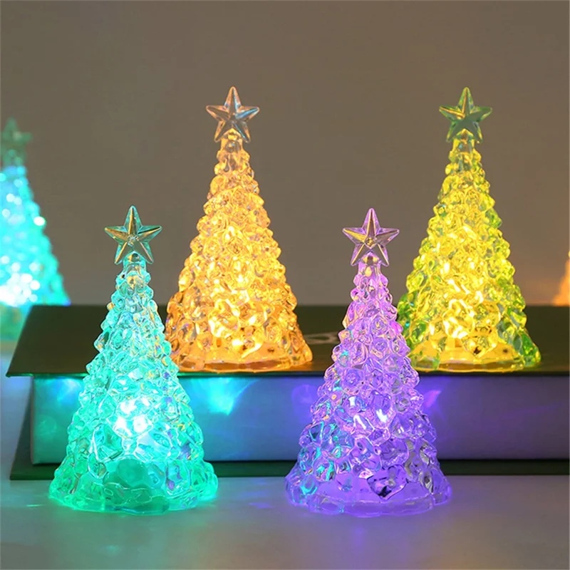 Desktop Crystal Christmas Tree Ornament LED Light Mini Xmas Tree Desktop Decor - Green / Yellow Light