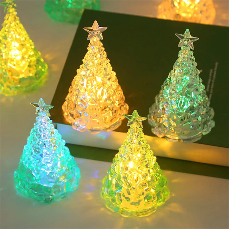 Desktop Crystal Christmas Tree Ornament LED Light Mini Xmas Tree Desktop Decor - Green / Yellow Light