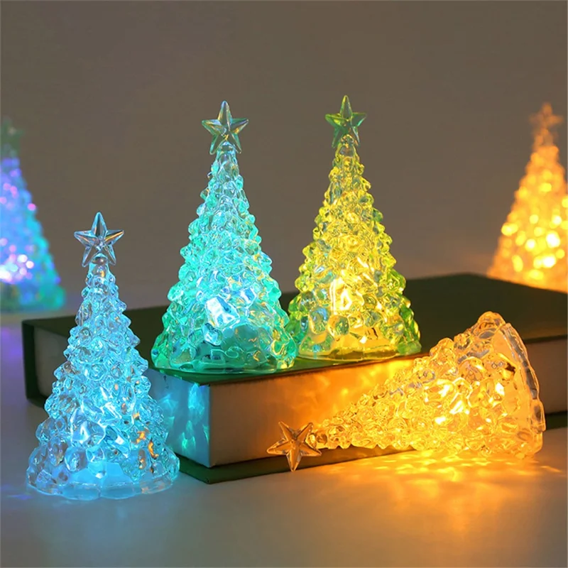 Desktop Crystal Christmas Tree Ornament LED Light Mini Xmas Tree Desktop Decor - Green / Yellow Light