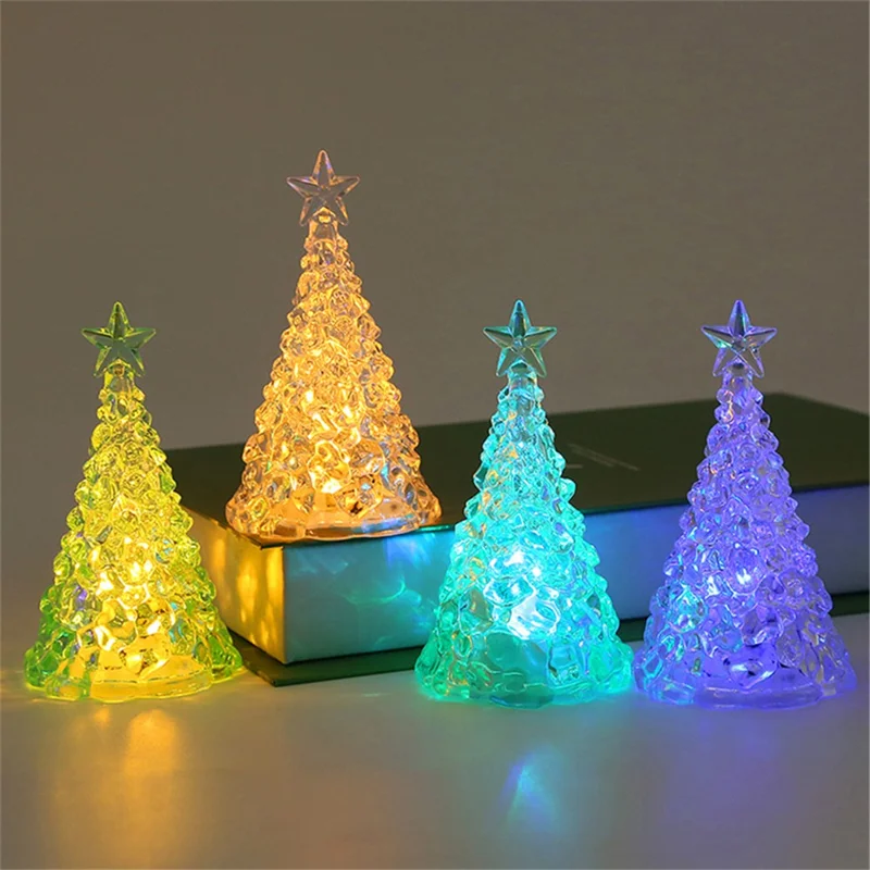 Desktop Crystal Christmas Tree Ornament LED Light Mini Xmas Tree Desktop Decor - Green / Yellow Light