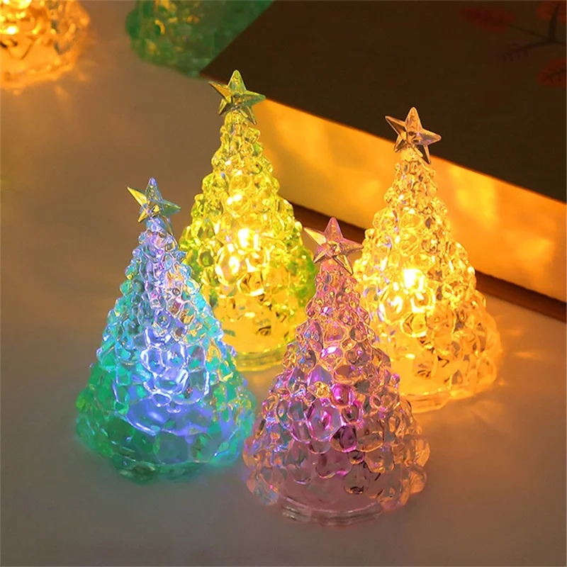 Desktop Crystal Christmas Tree Ornament LED Light Mini Xmas Tree Desktop Decor - Green / Yellow Light