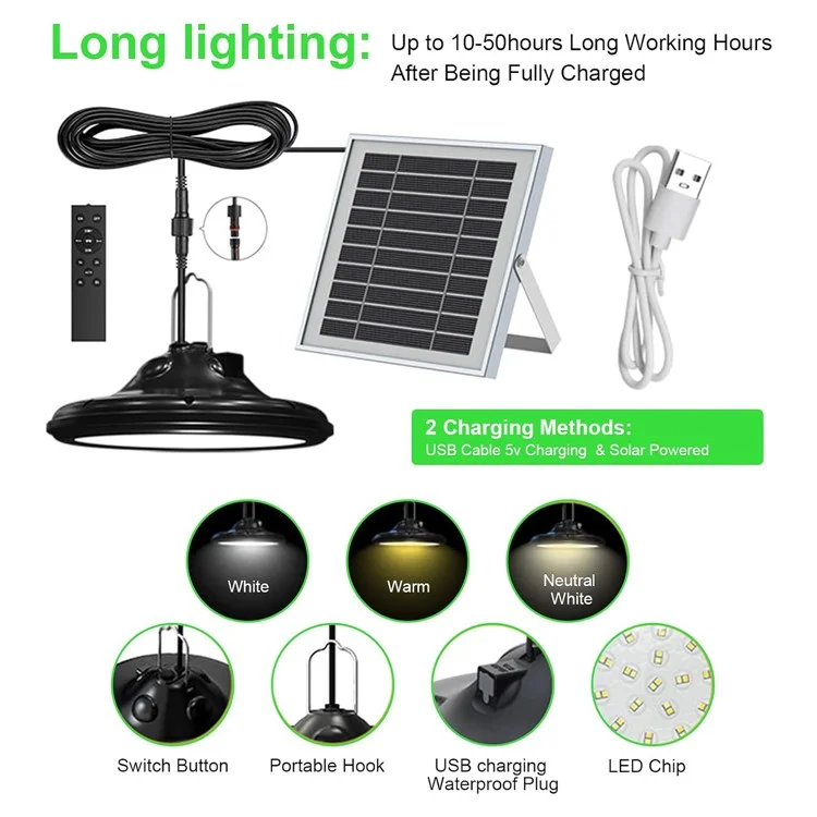 Hanging Solar Light Waterproof Garage Garden Patio LED Lamp with Remote Control