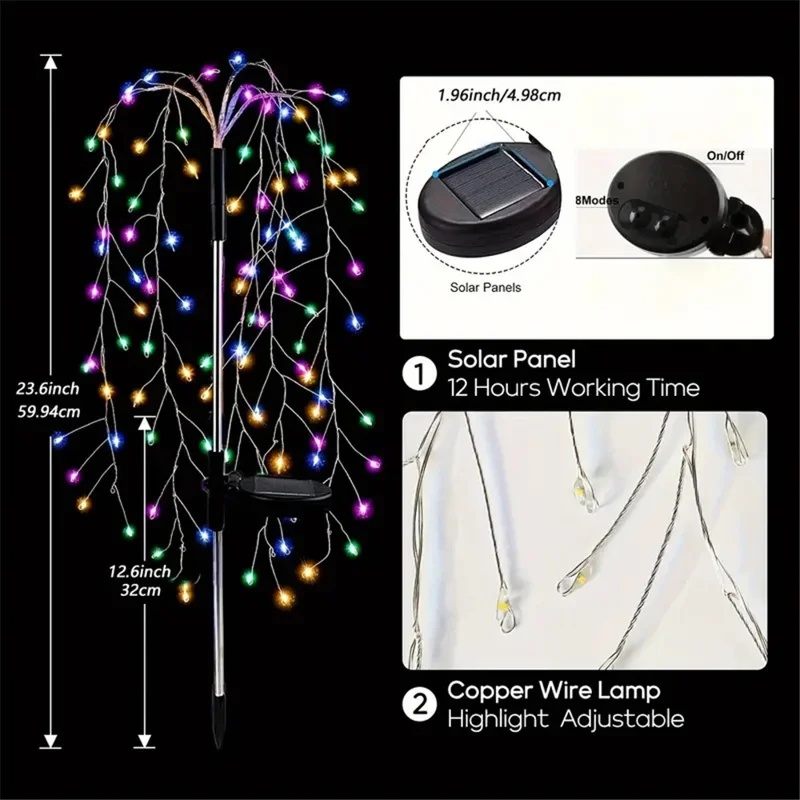 100LED Ground Insert Solar Fireworks Light Yard Garden Lawn Decor Simulation Fireworks Light - Colorful Light