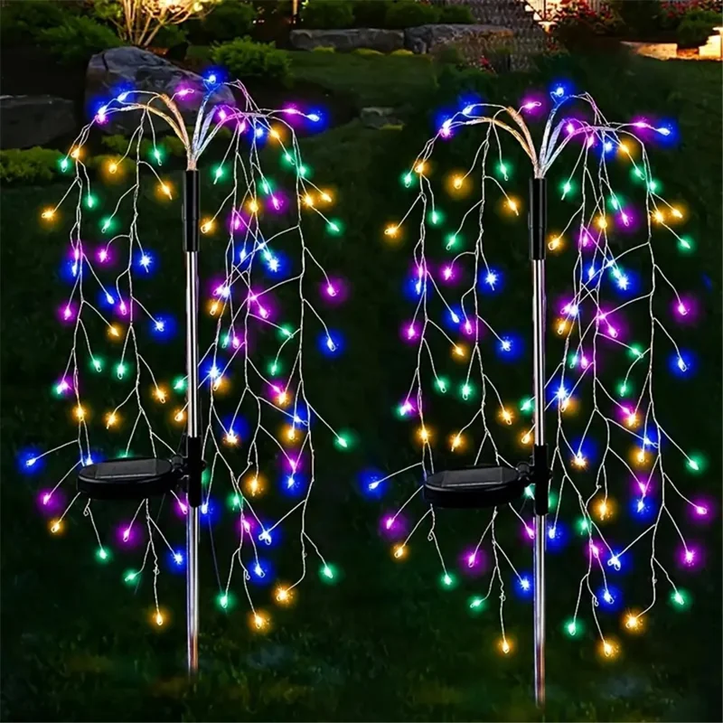 100LED Ground Insert Solar Fireworks Light Yard Garden Lawn Decor Simulation Fireworks Light - Colorful Light