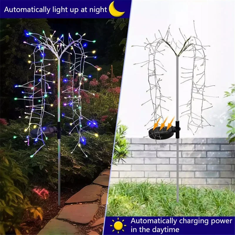 100LED Ground Insert Solar Fireworks Light Yard Garden Lawn Decor Simulation Fireworks Light - Colorful Light