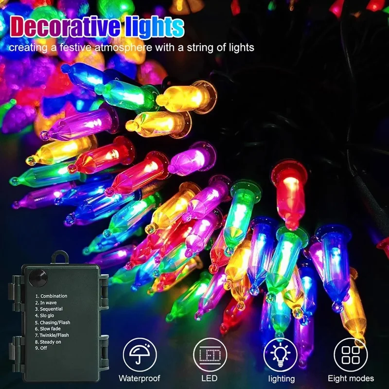 5m 50-LED Pointed Bulb String Light Waterproof Outdoor Indoor Festival Decorative Lamp - Colorful