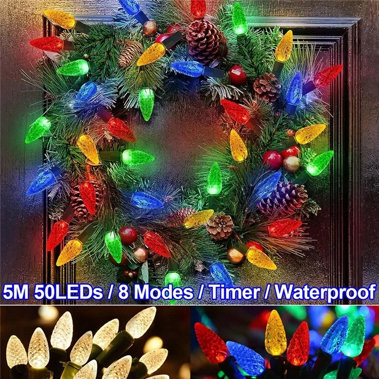 5m 50-LED Strawberry Shape String Light 8 Modes Timing Waterproof Outdoor Indoor Decorative Lamp - Colorful Light
