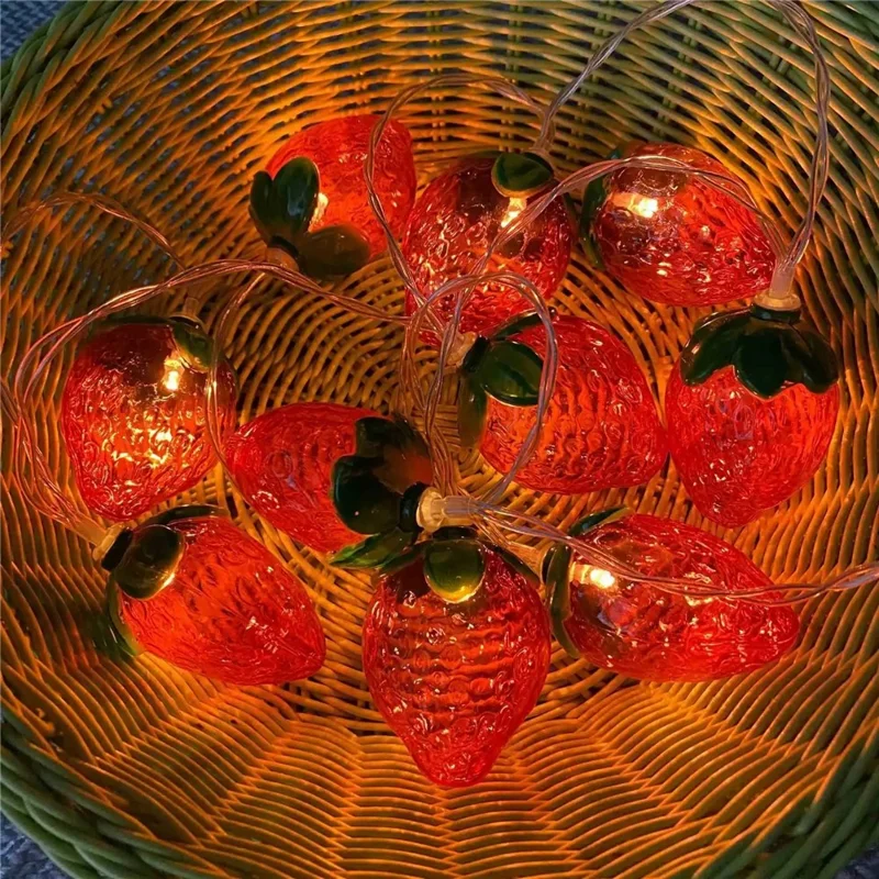 1.5m 10-LED Strawberry String Light Battery Powered Bedroom Decoration Lamp, Constant Light