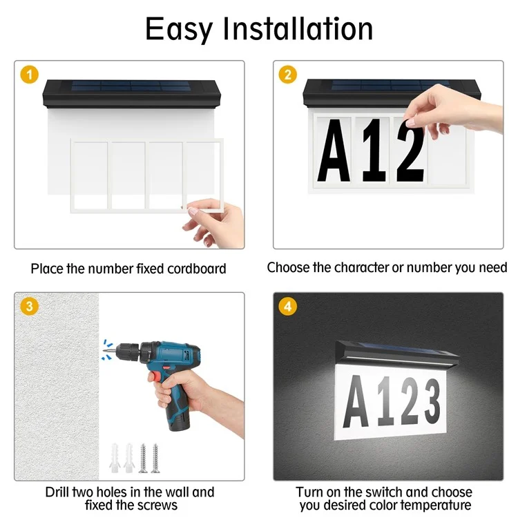 30-LED Solar Address Sign House Numbers Light mit 26 Alphabet+3 Gruppennummern+4-Raster-Papier