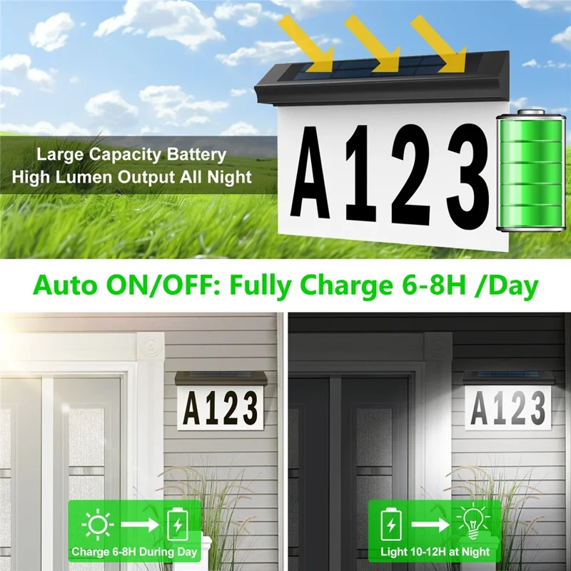 30-LED Solar Address Sign House Numbers Light with 5 Alphabet+3 Group Number+4-Grid Paper