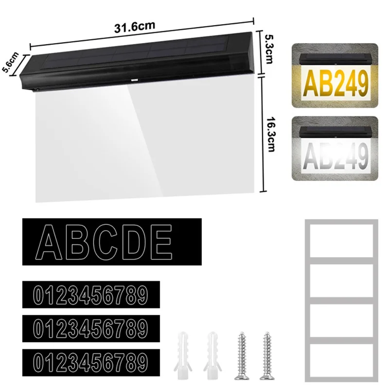 30-LED Solar Address Sign House Numbers Light with 5 Alphabet+3 Group Number+4-Grid Paper