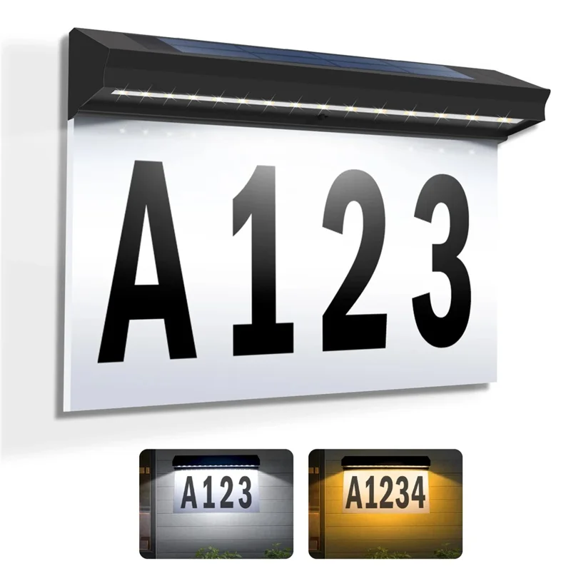 30-LED Solar Address Sign House Numbers Light with 5 Alphabet+3 Group Number+4-Grid Paper