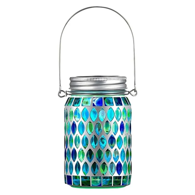Solar Mosaic Lights Outdoor Hanging Lanterns Waterproof Night Lamps Decorations - Blue