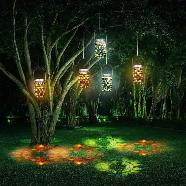 Solar Mosaic Lights Outdoor Hanging Lanterns Waterproof Night Lamps Decorations - Blue