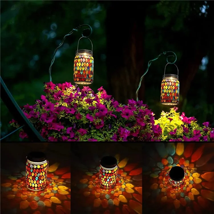 Solar Mosaic Lights Outdoor Hanging Lanterns Waterproof Night Lamps Decorations - Blue