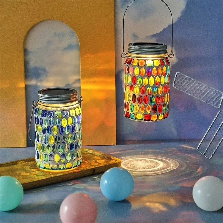 Solar Mosaic Lights Outdoor Hanging Lanterns Waterproof Night Lamps Decorations - Blue