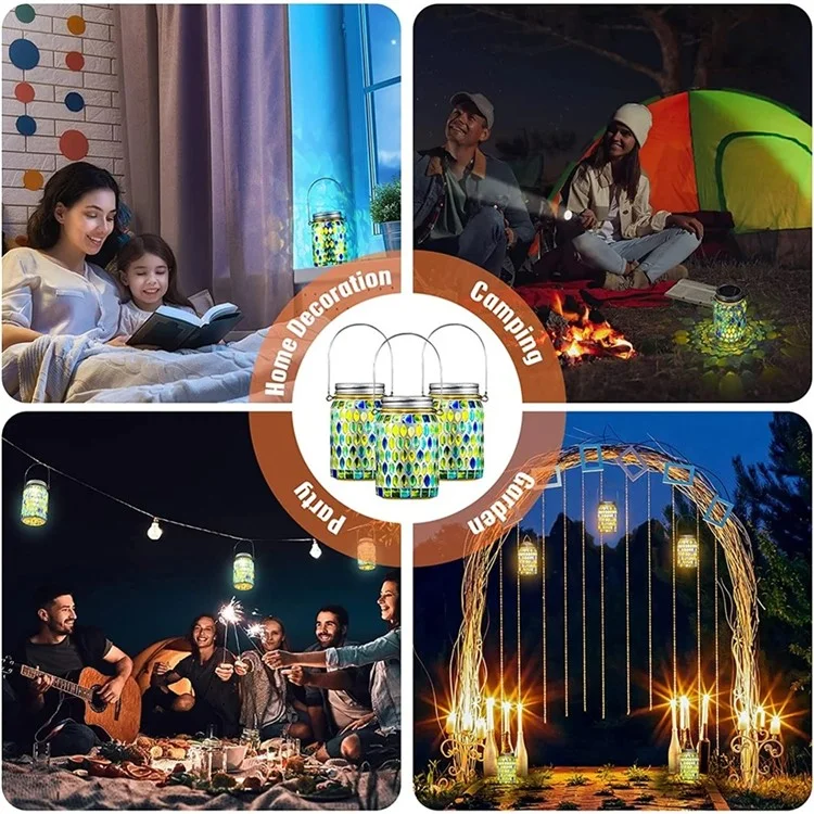 Solar Mosaic Lights Outdoor Hanging Lanterns Waterproof Night Lamps Decorations - Blue