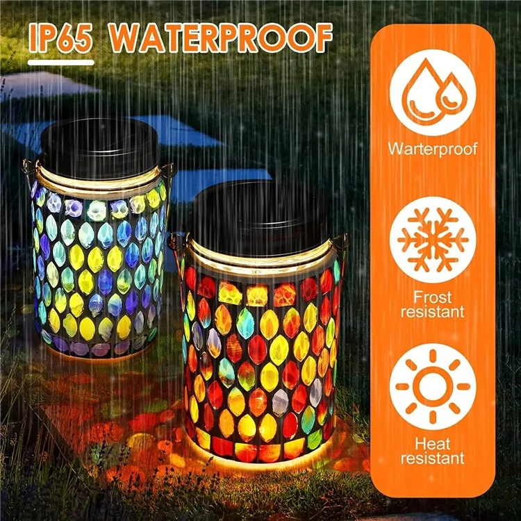 Solar Mosaic Lights Outdoor Hanging Lanterns Waterproof Night Lamps Decorations - Blue