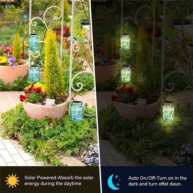Solar Mosaic Lights Outdoor Hanging Lanterns Waterproof Night Lamps Decorations - Blue